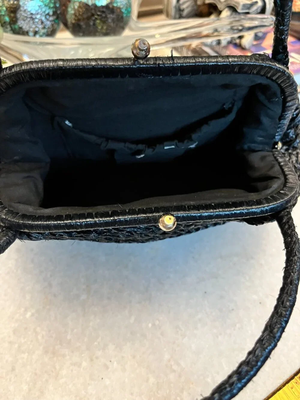 Vintage 1950s Black Raffia Straw Handbag - Picture 5 of 5